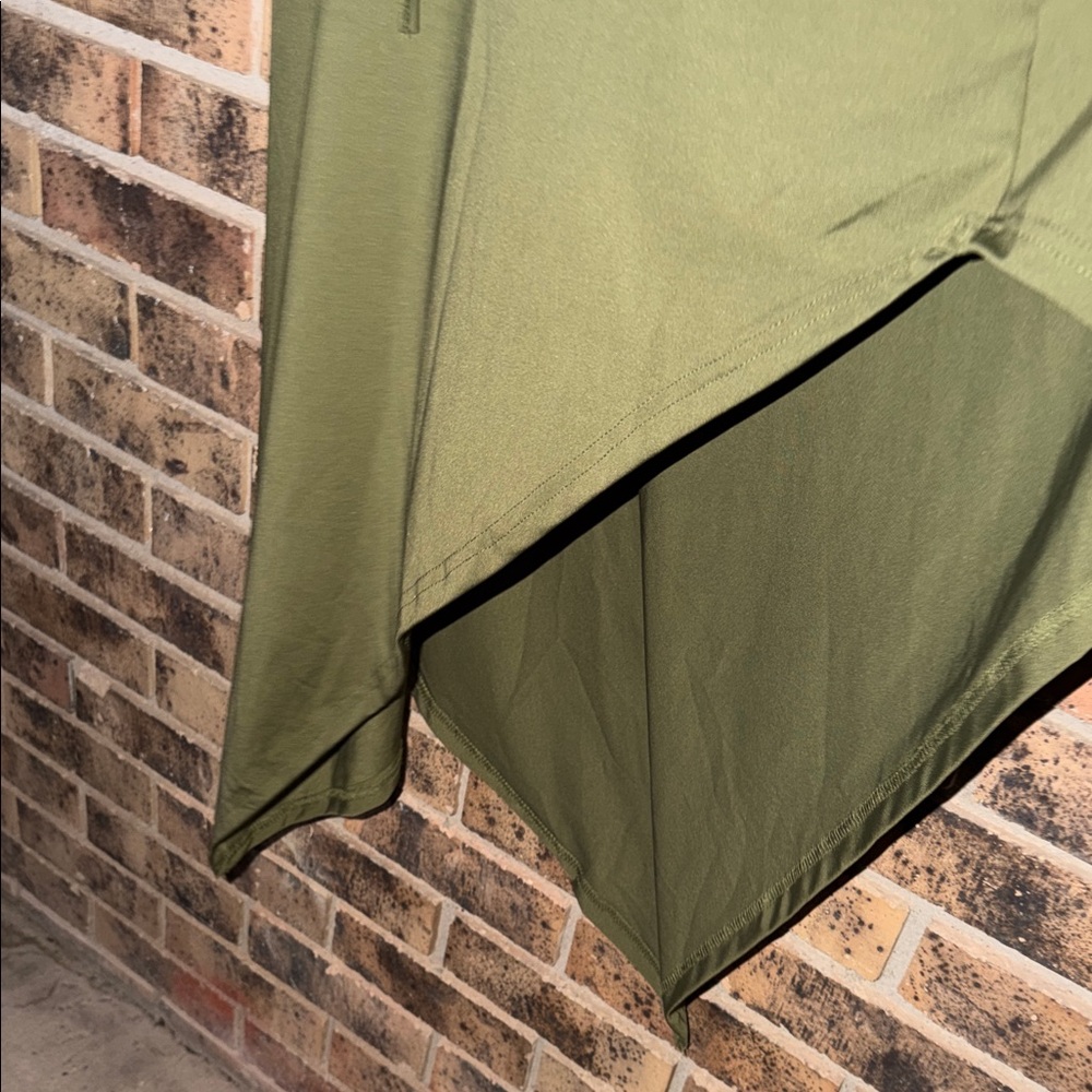 Asymmetrical Olive Green Sleeveless Ruched Dress - Picture 7 of 10